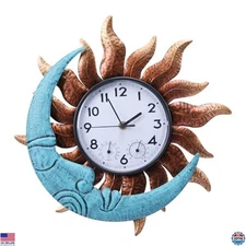 MUMTOP 14-Inch Waterproof Sun and Moon Outdoor Clock with Thermometer for Decor