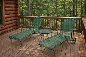 Russell Woodard Wrought Iron Chaise Loungers with Removable Service Table