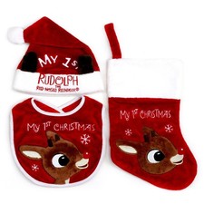 Baby's First Christmas Holiday Rudolph The Red Nosed Reindeer Clarice 3 pc Set   