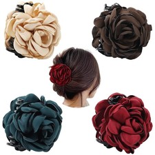 4 Pack Big Large Satin Rose Flower Plastic Hair Claws Clips with Bow Barrettes C