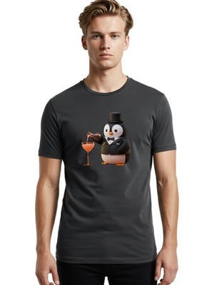 Penguin-Bartender-1 Mens Graphic Tee, 100% Cotton, Casual Summer Wear