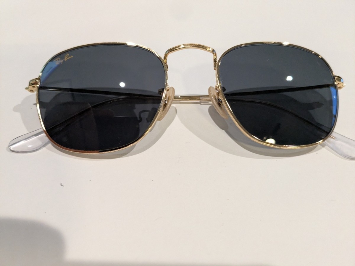 New Ray-Ban Frank RB3857 Sunglasses 9196/85 Gold with Blue Glass 