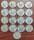 THIRTEEN AU-BU Mercury Dimes 1935-1945 90% Silver 10c Coins