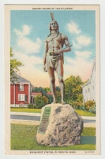 Indian Friend of the Pilgrims, Massasoit Statue, Plymouth, Mass, USA - Postcard