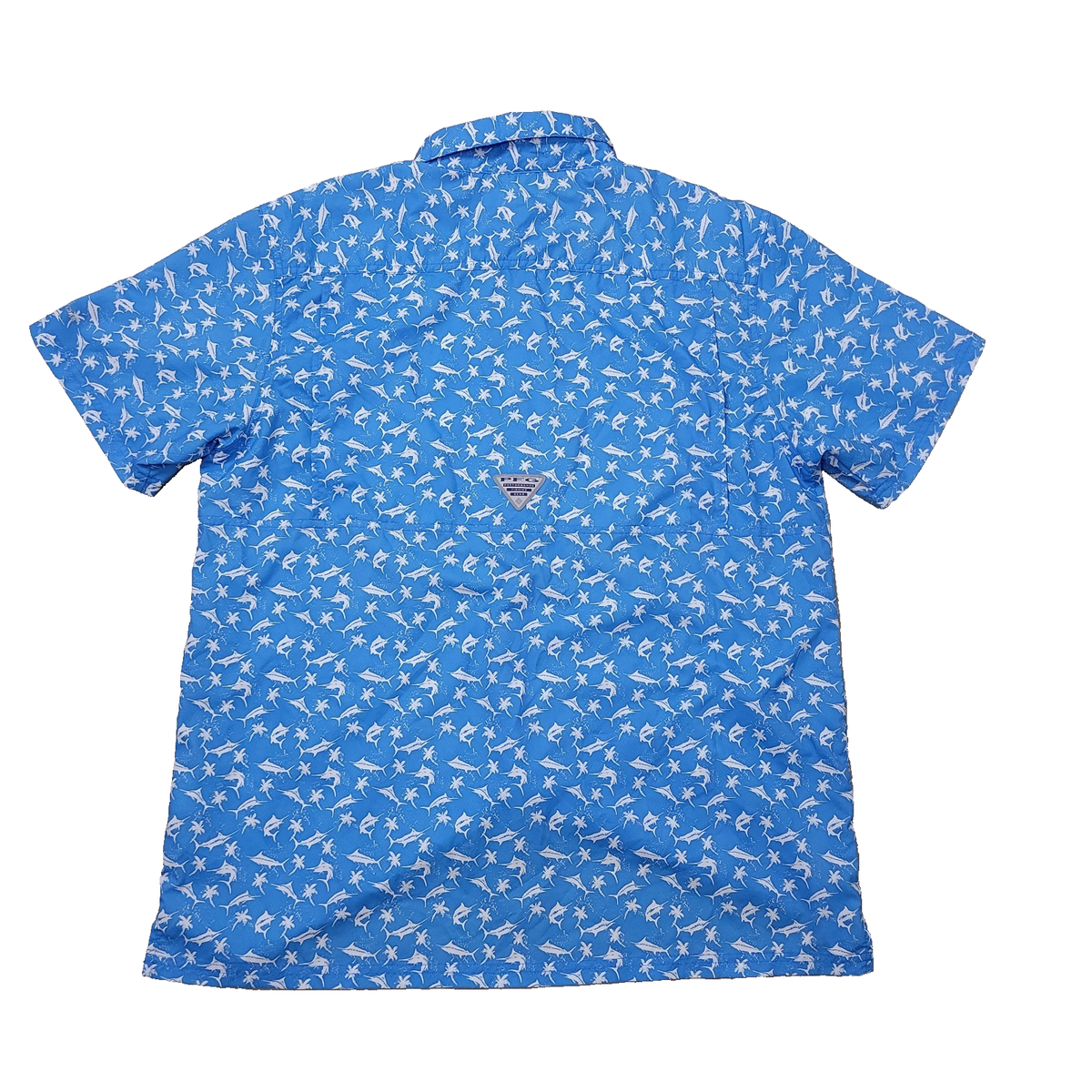 Columbia PFG Omni Shade Mens Large Blue White All Over Fish Floral