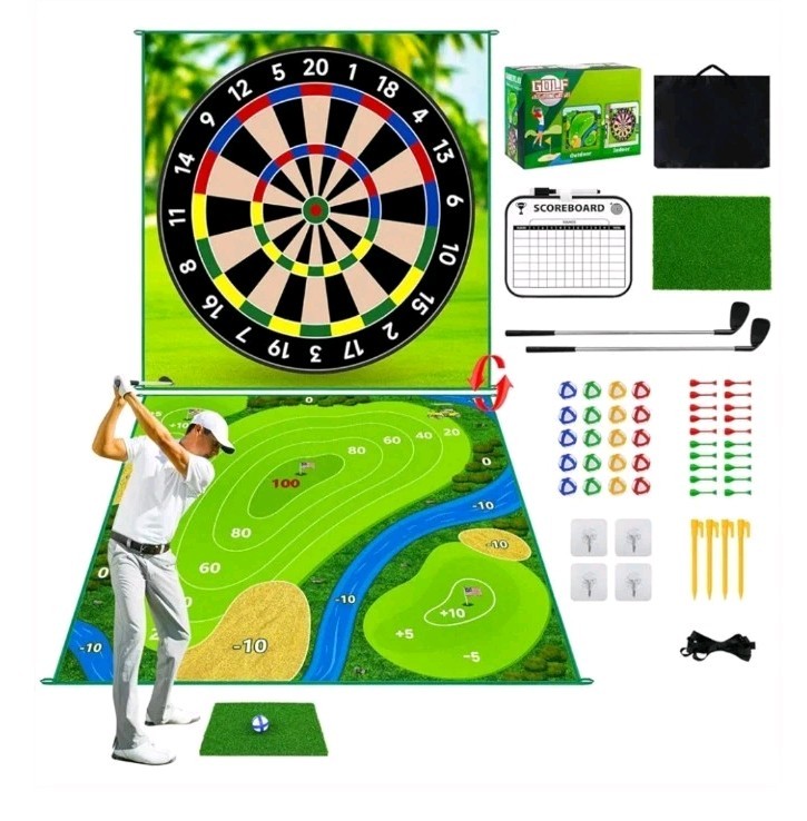 70"x70" Double Sided Golf Chipping Game Golf Hitting Mat | Golf Practice Mat Kit