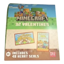 Minecraft 32 Valentines Cards with 48 Heart Seals 8 Creative Designs