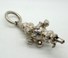 Victorian Solid Silver Combination Baby Rattle Whistle Hilliard & Thomason 1852
