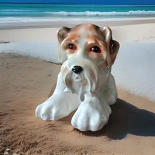 Schnauzer Dog Ceramic Statue 7 Inches High Figure Brown Eyes Puppy