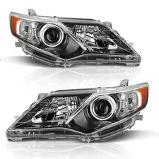 2012-2014 Toyota Camry Headlight Pair Clear Lens Chrome Housing Amber Reflector
