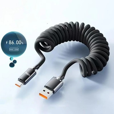 NNBILI Auto USB-C auf USB-C/USB-A Kabel 120W Schnellladen Schwarz 1m