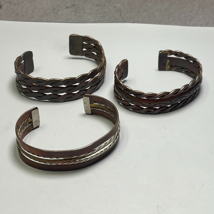 3- Solid Copper Braided Cuff Bracelet Vintage Ban… - image 1