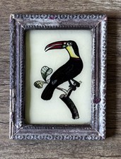 Indian Toucan Reverse Glass Painting in Bold Colors - 12.5 cm X 10 cm