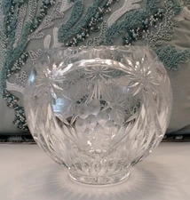 Vintage Crystal Rose Bowl Vase with Grape Pattern