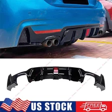 Gloss Black For 2014-2020 BMW F32 F33 F36 M Sport Quad exhaust Rear Diffuser LED