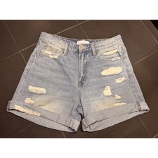 Vervet Blue Distressed Denim Shorts Light Wash High Rise Cuffed T5197 Size M