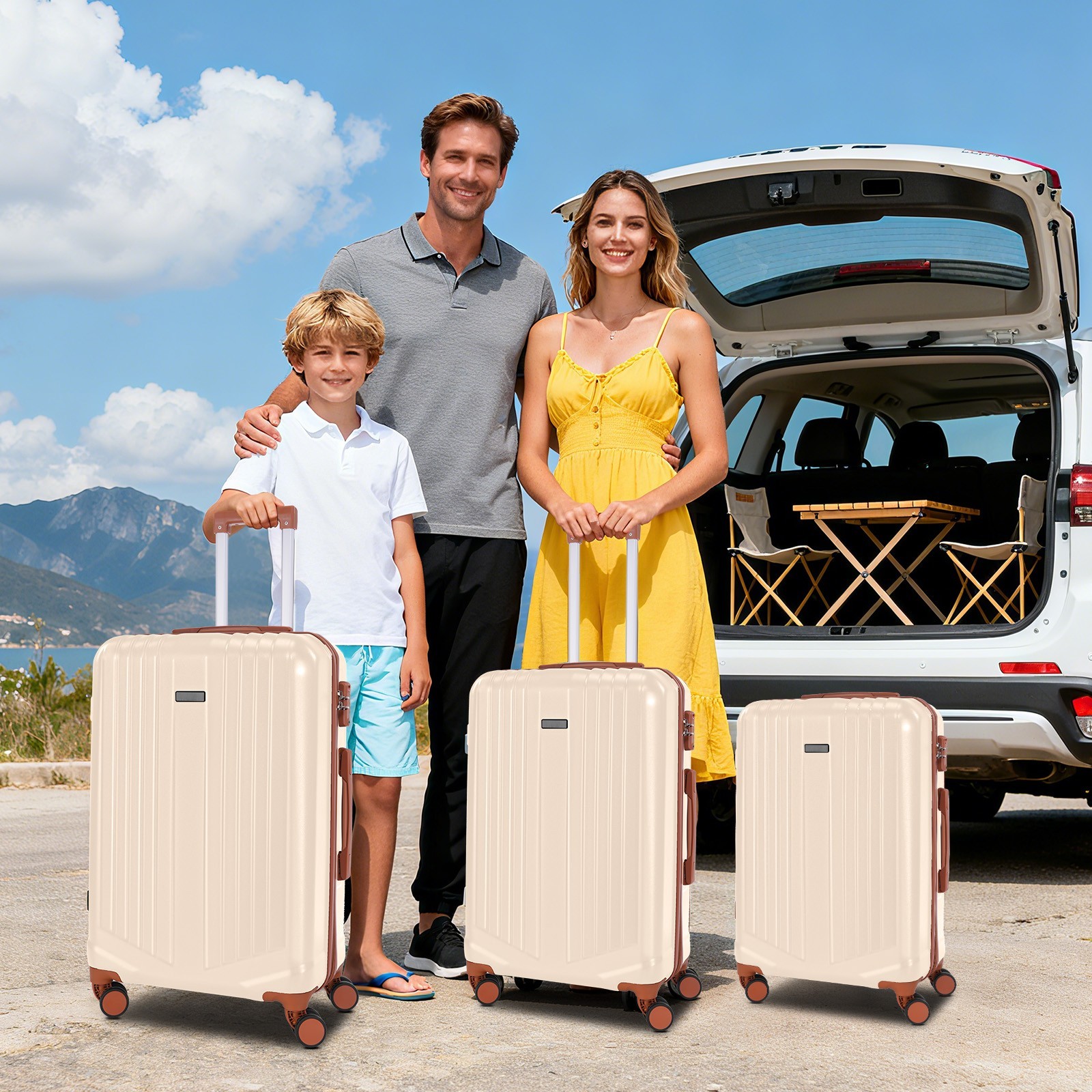 3 Piece Luggage Set ABS+PC Hard Shell Suitcase with Spinner Wheels & TSA Lock