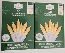 2 NEW Holiday Time 50ct WARM WHITE Led Lights WHITE Wire Wedding Christmas