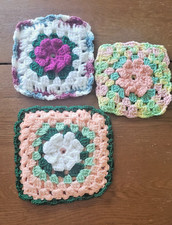 Set of 3 Vintage Crochet Pot Holders Trivet Hot Pads Multicolor NOS