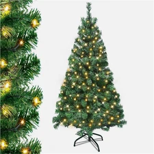 5Ft PVC Artificial Christmas Tree with LED Lights Stand Holiday Party Holiday US