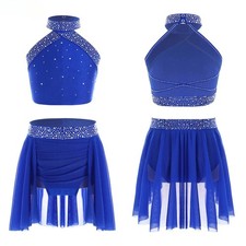 Girls Modern Dance Outfit Dance Tops Skirt Set Figure Skating Dresses Dance Wear