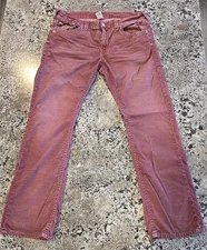 True Religion Corduroy Pants Mens 38x34 Red Ricky Bootcut Flap Thick Stitch