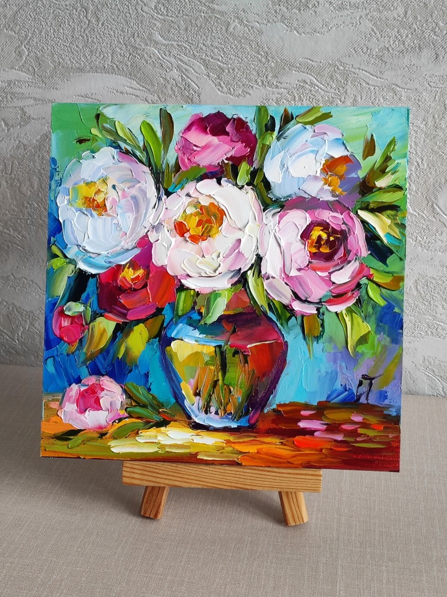 original oil painting Rose Peony flowers vase artwork Floral