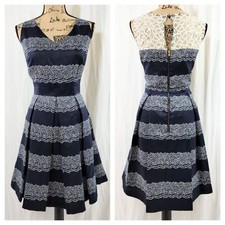 JULIAN TAYLOR Women's Mixed Fabric Pleated Dress Navy Blue Size 12