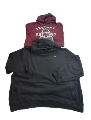 2PC Lacoste/ Aeropostale Men's Sz 4XL (56X30) Classic Black/Burgundy Hoodies