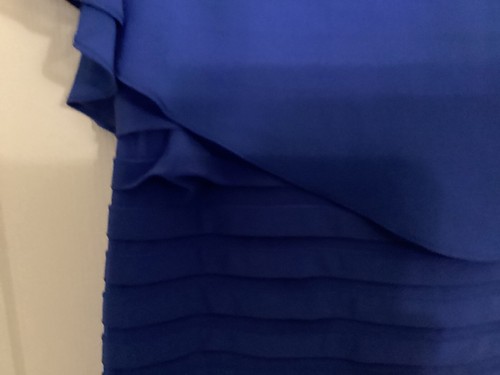 FRANK LYMAN COBALT BLUE ASYMETRICAL CAPE DRESS 14 - Picture 3 of 5
