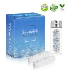 Biodegradable Oral Dental Floss 3 Mint Silk Spools Total 99yd/90m & Glass Jar