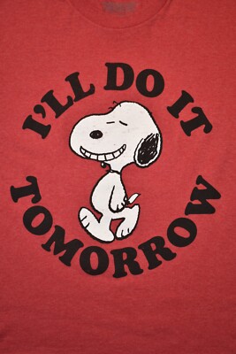 Peanuts Youth Boys Snoopy I'll Do It Tomorrow Funny Red Shirt New
