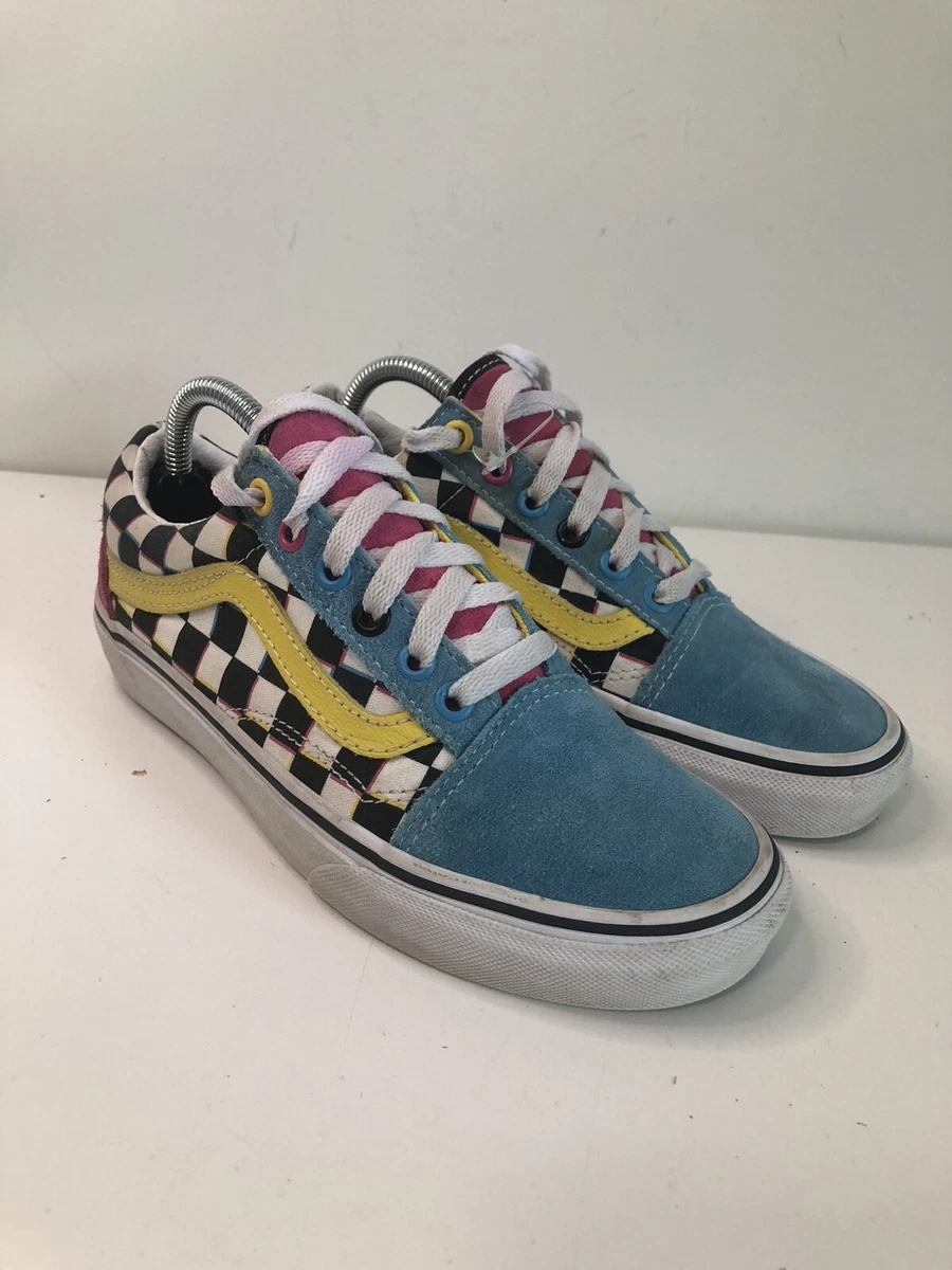 Blue pink and shop yellow checkerboard vans