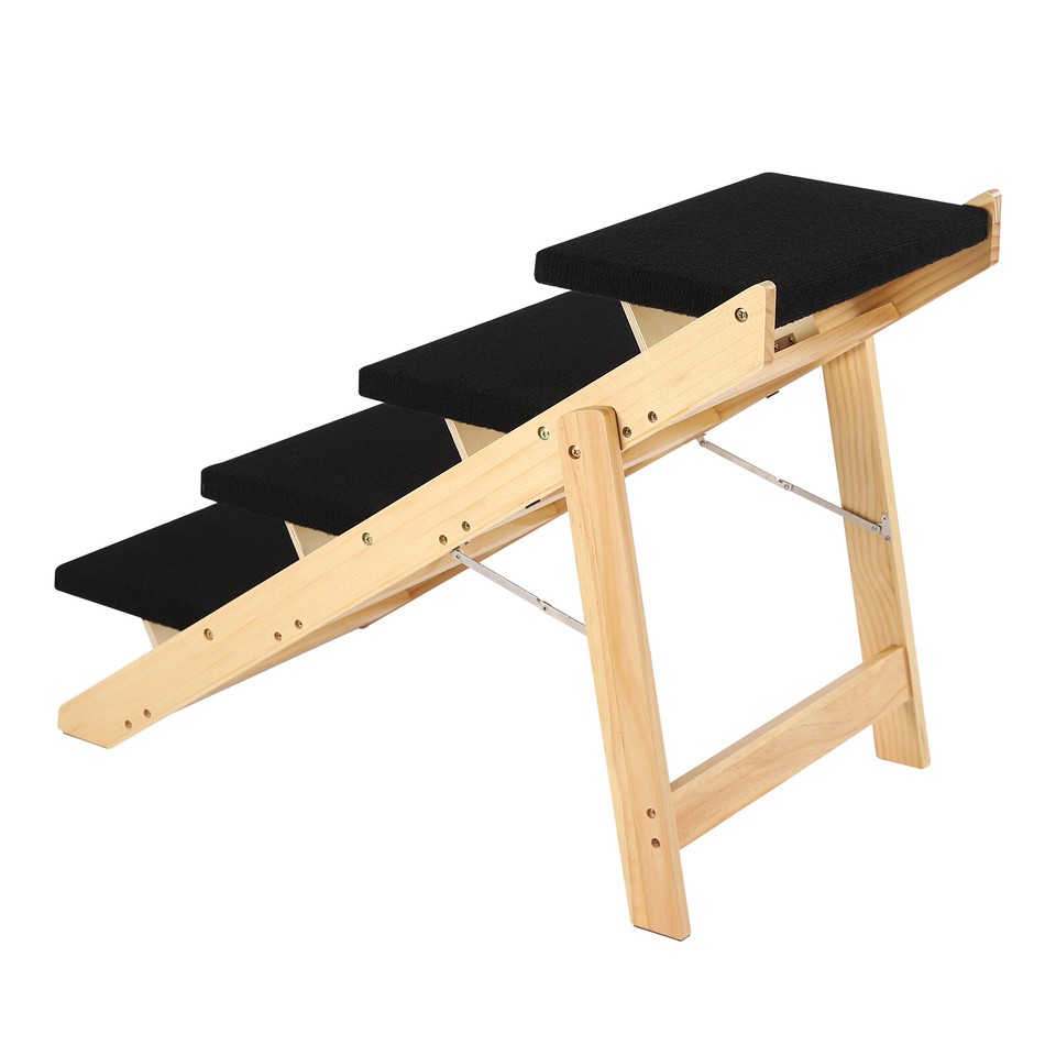 2in1 Wood Pet Stairs/ Pet Steps Foldable 4 Levels Dog Stairs & Ramp