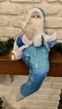 Santa Mermaid Shelf Sitter Coastal Nautical Sea Christmas Home Decor Bella Lux