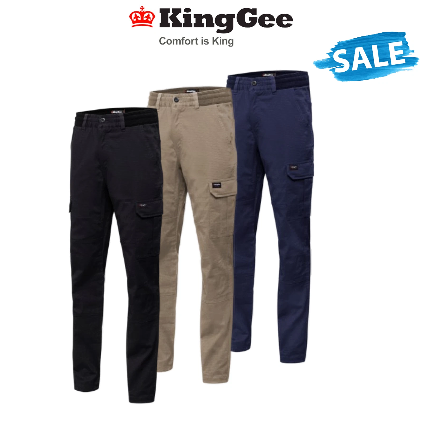 SALE KingGee Rib Comfy Waist Pant Tough Waistband Work Safety Drawstring K13005