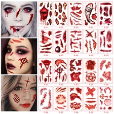 10X Halloween Tattoo Stickers Cut Blood Stitches Wound Zombie Scar Makeup Party