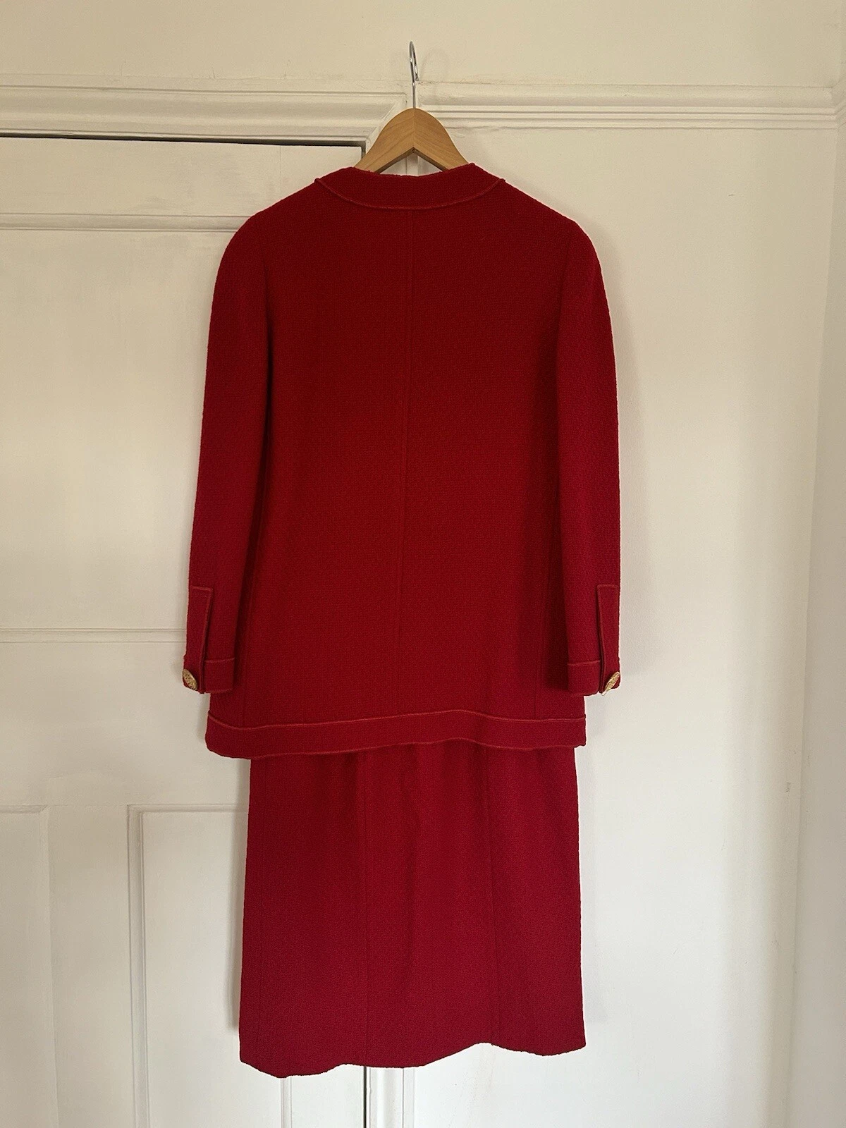 Tuta e giacca lana boucle rosso Chanel Karl Lagerfeld 1992 vintage
