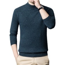 Winter Mens Knitted Sweater Casual Jacquard Bottom Round Neck Thick Sweater Tops