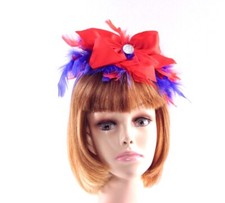 Chandelle Feather Society Headband Fascinator Large Bow Crystals Red Hat Lady