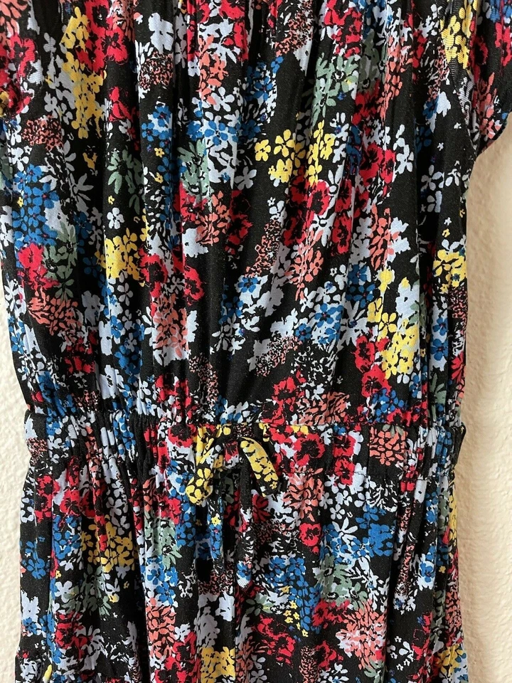 Ella Moss Girls Elastic Collar Printed Cold Shoulder Sleeves Floral Romper 7/8 - Image 3 of 4