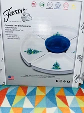 New in Box Fiesta 5-Piece Entertaining Set Blue Christmas Tree Free shipping!