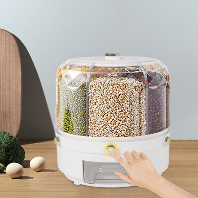 6 Grids Rotating Grain Container Cereal Dispenser 6kg Dry Food Rice Storage Box