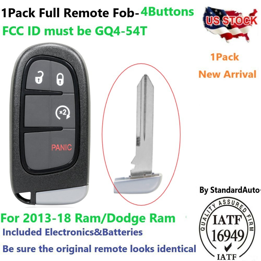 StandardAutoPart Replacement Keyless Entry Smart Key Fob Compatible With Ram 1500 2500 2013 2014 2015 2016 2017 2018 GQ4-54T (3 Button