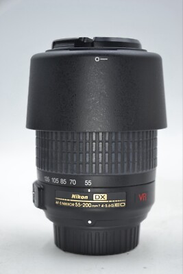 Nikon DX AF-S Zoom-NIKKOR 55-200mm f/4-5.6G ED VR With Lens Caps And Hood #7298
