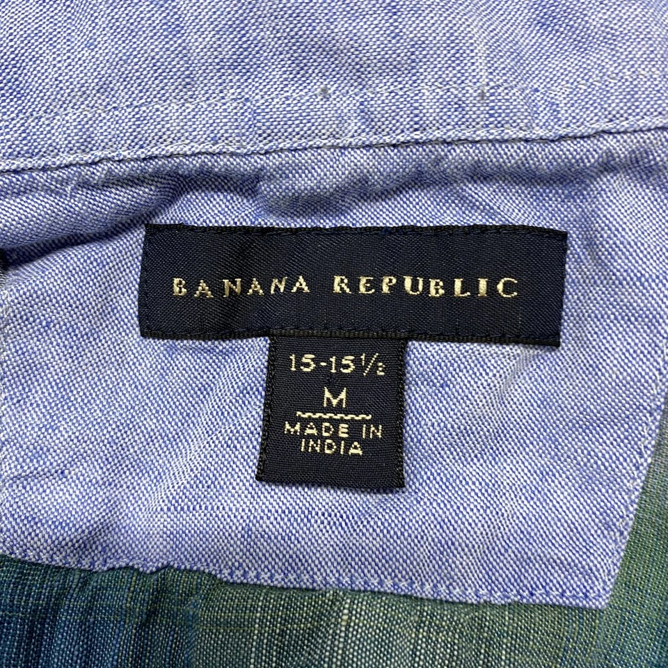 Camisa de vestir a cuadros verde y azul con botones BANANA REPUBLIC para hombre talla M 15-15,5 Foto 4 de 4