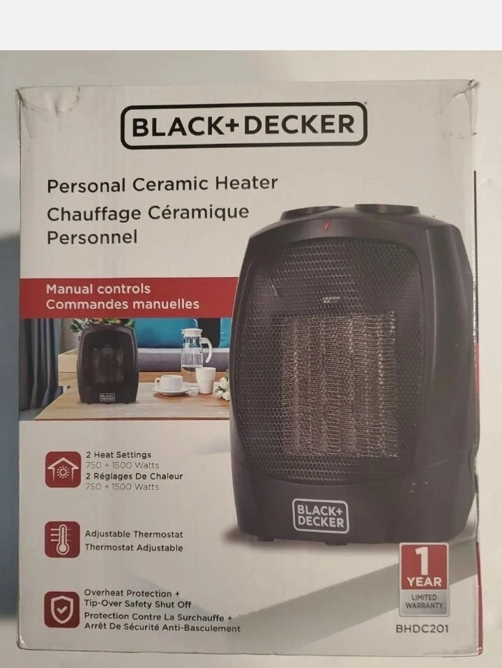 Black u0026amp; Decker Personal Ceramic Heater 1500 Watts Black BHDC201 New |  eBay