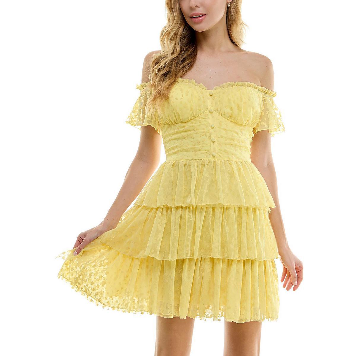 Женское желтое многослойное короткое мини-платье City Studio для юниорок 15/16 BHFO 1092