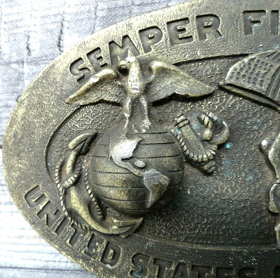 Marines de los Estados Unidos Semper Fidelis Hebilla de Cinturón Militar De Colección Años 70. CVB242 Foto 3 de 4