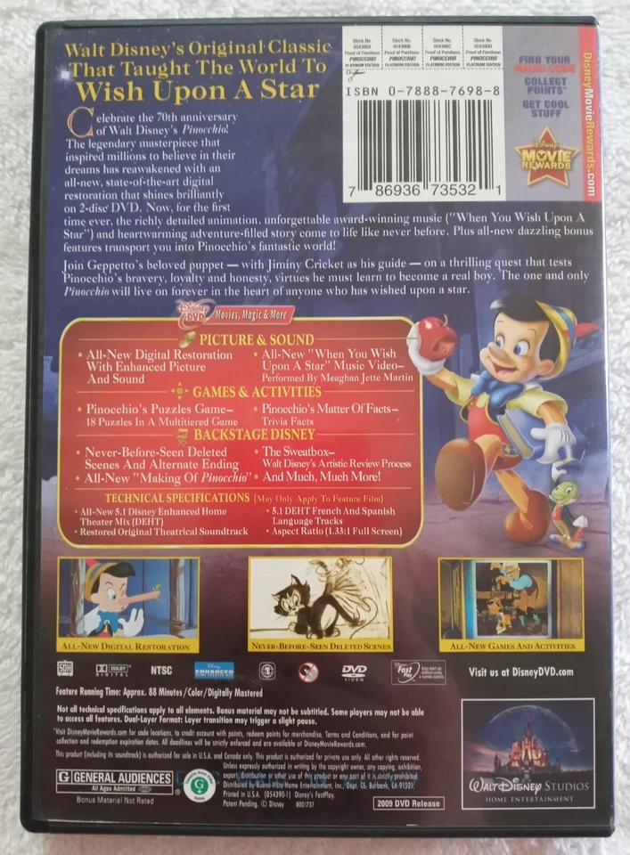 Pinocchio "DVD, 1940" (70th Anniversary Platinum Edition) - Image 2 of 4